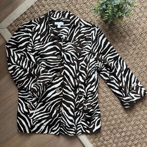 Charter Club Brown and White Zebra-Print Trench Jacket - Size Large